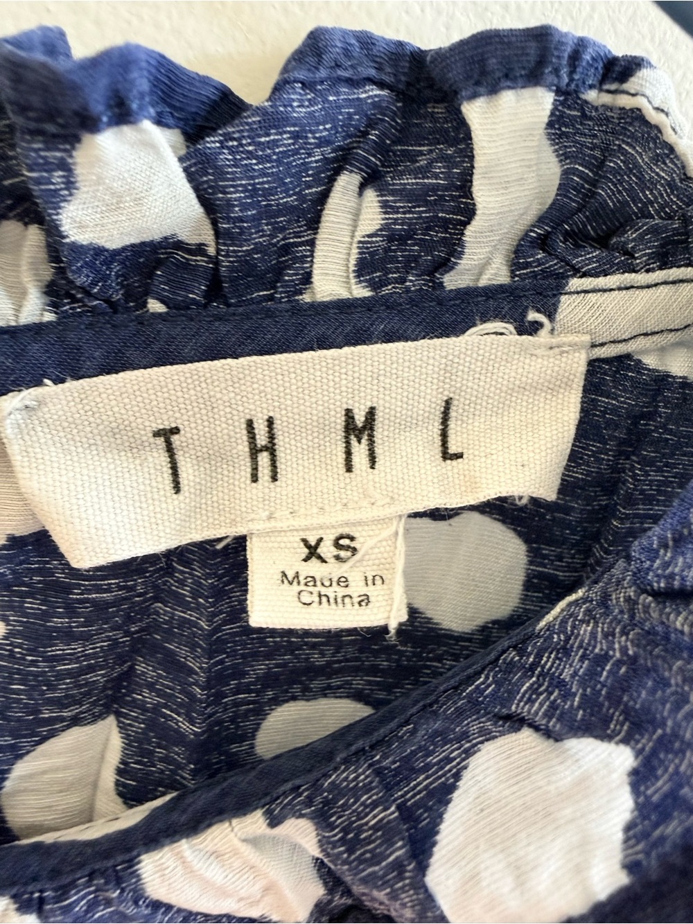 THML Navy Spotted Tiered Mock Neck Mini Dress Ruffle Sleeveless XS - Picture 2 of 12